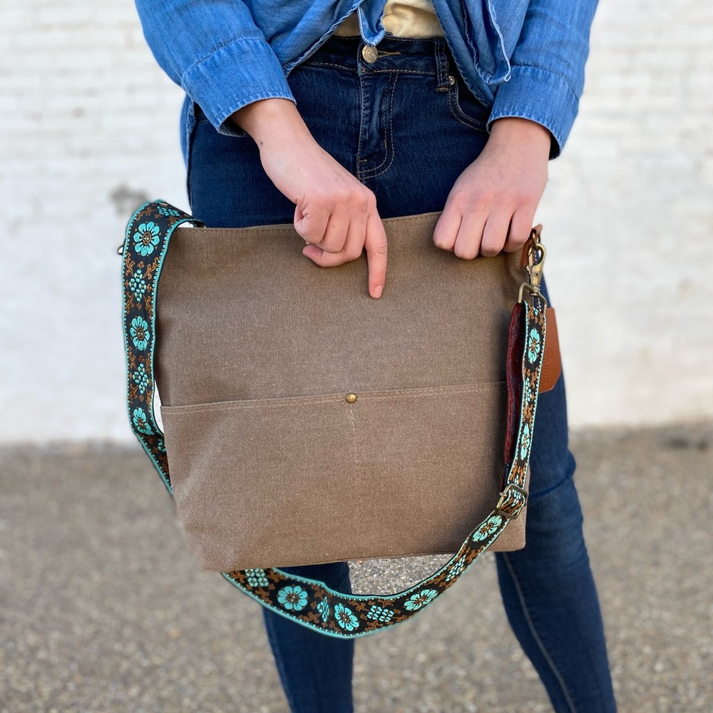 NEW Brown Crossbody Shoulder Canvas Bag Tote 2 Straps